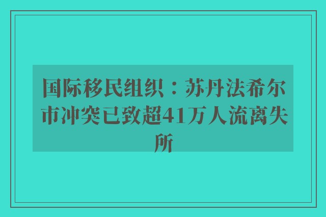 国际移民组织：苏丹法希尔市冲突已致超41万人流离失所